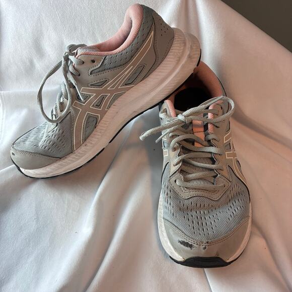 Asics Gel Contend 8 Ortholite Mesh Running Shoes Women Sz 8.5 Grey Pink Comfort - Picture 1 of 8